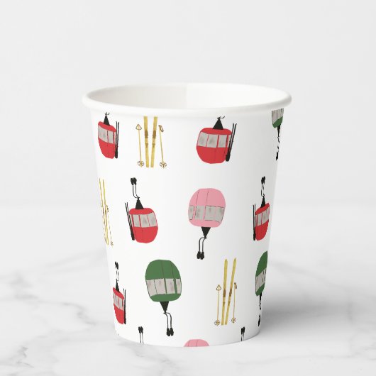 Funny Retro Ski Lift Gondelbahn Winterskifahrer Pappbecher (Links)