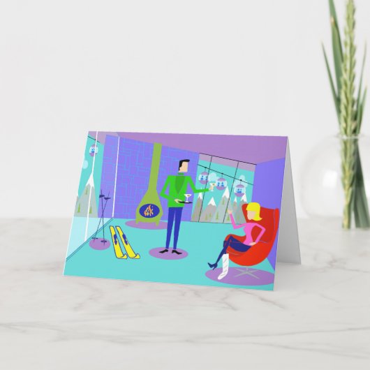 Funny Retro Ski Vacation Grußkarte Karte (Vorderseite)