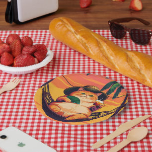 Funny Retro Sommerkatzenurlaub Pappteller