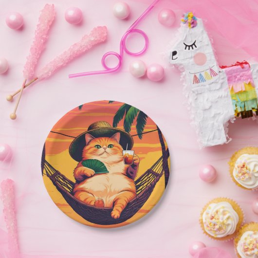 Funny Retro Sommerkatzenurlaub Pappteller (Party)