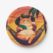 Funny Retro Sommerkatzenurlaub Pappteller (Vorderseite)