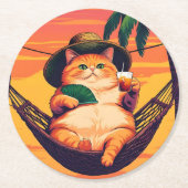 Funny Retro Sommerkatzenurlaub Runder Pappuntersetzer (Vorderseite)