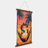 Funny Retro Sommerkatzenurlaub Wandteppich Mit Holzrahmen (Gewinkelt)
