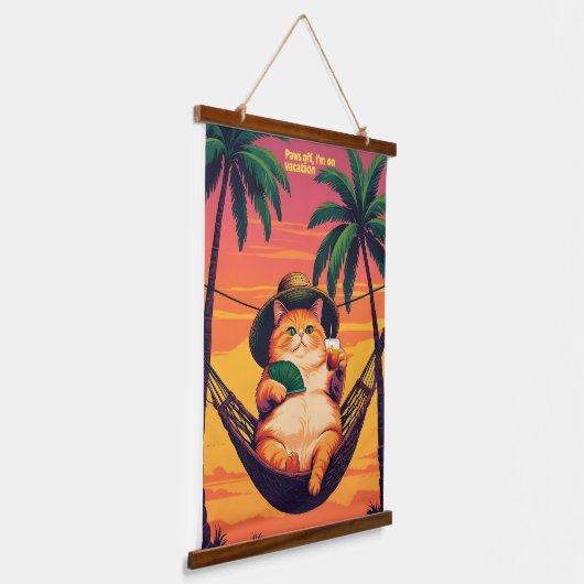 Funny Retro Sommerkatzenurlaub Wandteppich Mit Holzrahmen (Gewinkelt)