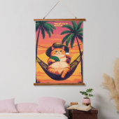 Funny Retro Sommerkatzenurlaub Wandteppich Mit Holzrahmen (Schlafzimmer)