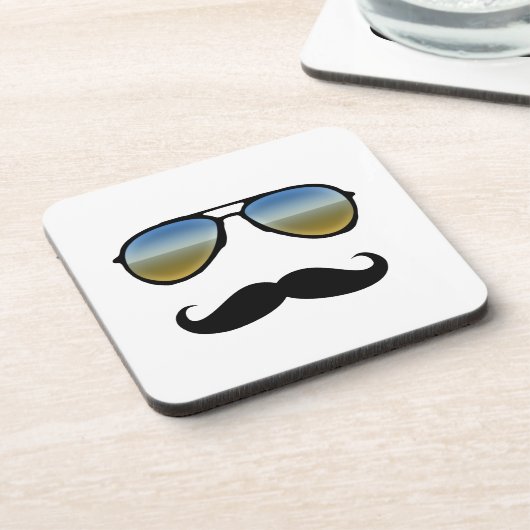 Funny Retro Sonnenbrille mit Mustache Getränkeuntersetzer (Linke Seite)