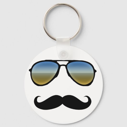 Funny Retro Sonnenbrille mit Mustache Schlüsselanhänger (Vorderseite)