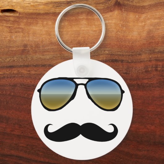 Funny Retro Sonnenbrille mit Mustache Schlüsselanhänger (Vorderseite)