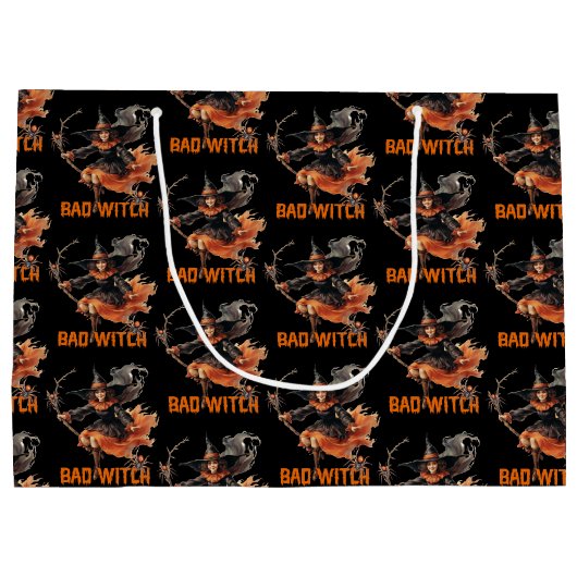 Funny Retro spooky Halloween Grundschlechter Hexe Große Geschenktüte (Rückseite)