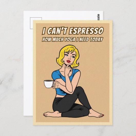Funny Retro Style Coffee Yoga Humor Pop Art Postkarte (Vorne/Hinten)
