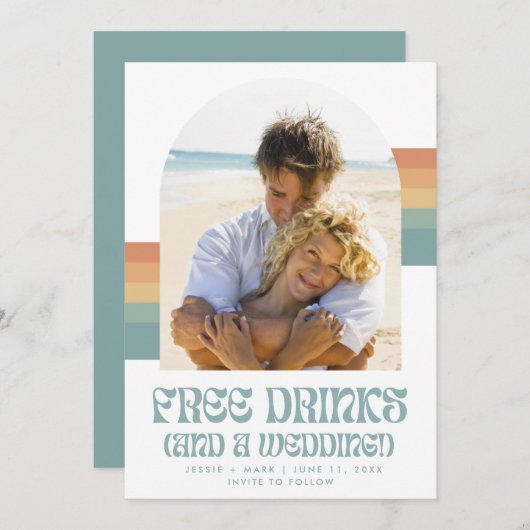 Funny Retro Sunset Beach Hochzeit Save The Date (Vorne/Hinten)