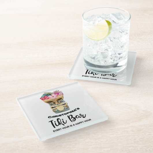 Funny Retro Tiki Bar Party Glasuntersetzer (Schrägansicht)