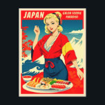 Funny Retro Vintage Reise Japan Sushi Spaß Postkarte<br><div class="desc">Kulturell spielerisches Design,  das darauf ausgelegt ist,  mit japanischem Gaijin-Spaß deinen lustigen Knochen zu kitzeln. Ideal für alle,  die die leichtere Seite Japans schätzen und sich gut lachen lassen.</div>