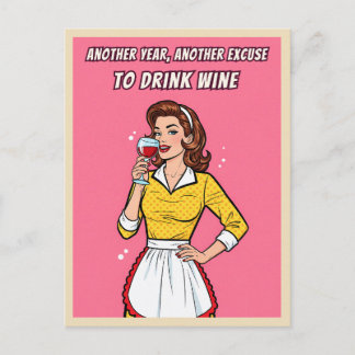 Funny Retro Vintage Wine Humor Pink Pop Art Postkarte