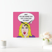 FUNNY RETRO WOMAN custom wall clock Quadratische Wanduhr (Zuhause)