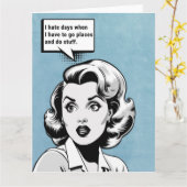 Funny Retro Woman Karte (Gelbe Blume)