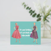 Funny Retro Women Lets Get Drunk Birthday Card Postkarte (Stehend Vorderseite)