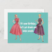 Funny Retro Women Lets Get Drunk Birthday Card Postkarte (Vorne/Hinten)