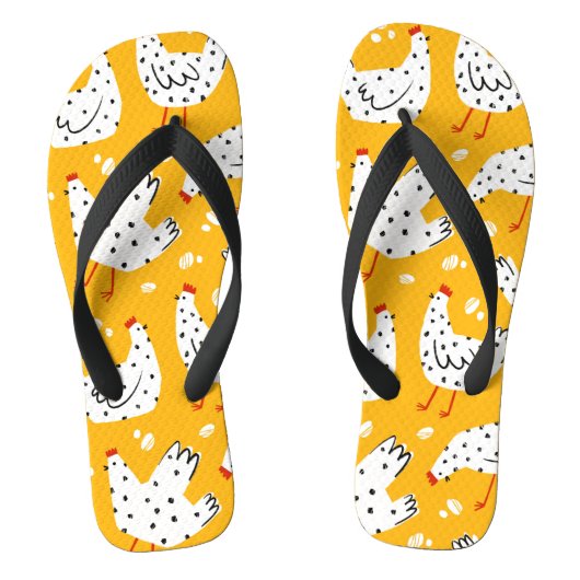 Funny Retro Yellow Black Chicken Badesandalen (Fußbett)