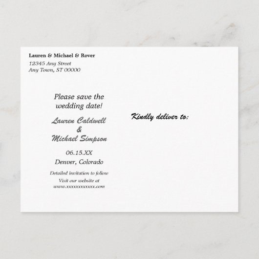 Funny Rettete das Hochzeitdatum mit Hund Postkarte (Rückseite)