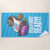 Funny Rhino Beach Body Ready! Pool Party Cartoon Strandtuch (Vorderseite)