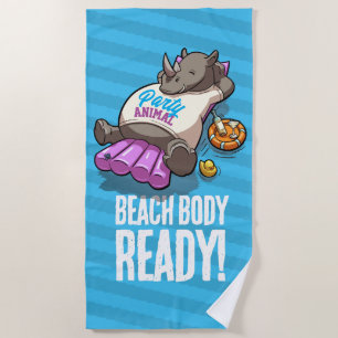 Funny Rhino Beach Body Ready! Pool Party Cartoon Strandtuch