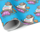 Funny Rhino Happy Birthday! Pool Party Cartoon Geschenkpapier (Rolleneckpunkt)