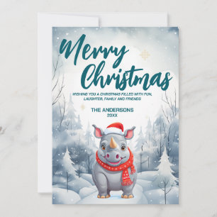 Funny Rhino Merry Xmas Baum Schnee Feier Feiertagskarte