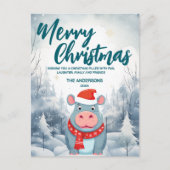 Funny Rhino Merry Xmas Baum Schnee Feier Feiertagspostkarte (Vorderseite)