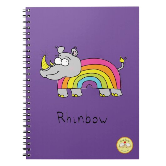 Funny Rhino Rainbow Niedlich Kids Cartoon Notizblock (Vorderseite)