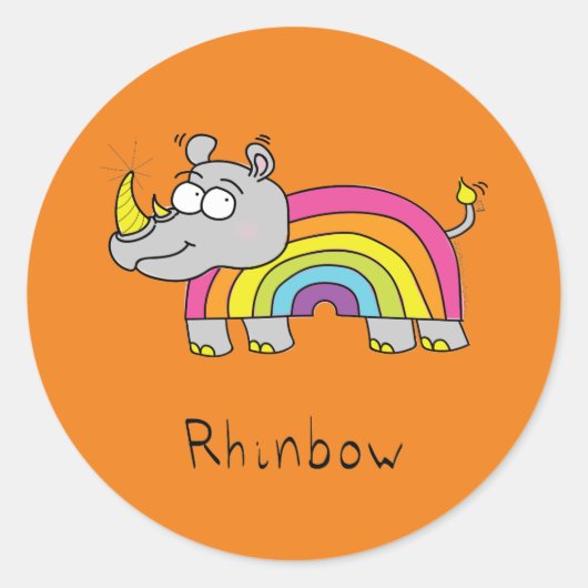 Funny Rhino Rainbow Niedlich Kids Cartoon Runder Aufkleber (Vorderseite)