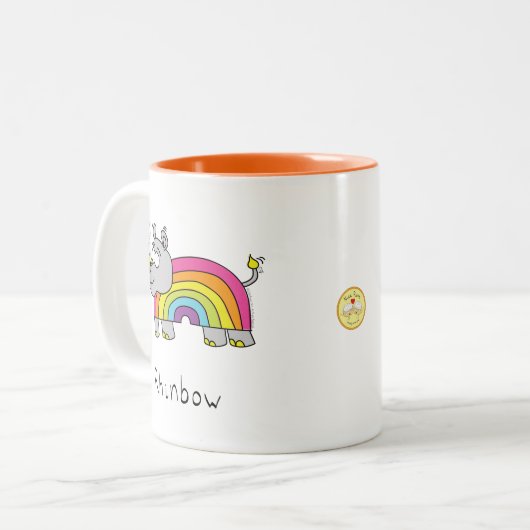 Funny Rhino Rainbow Niedlich Rhinoceros Kinder Car Zweifarbige Tasse (Vorderseite Links)