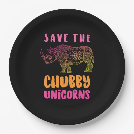 Funny Rhino Rett Chubby Unicorns Tierrechte Pappteller (Vorderseite)