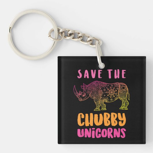 Funny Rhino Rett Chubby Unicorns Tierrechte Schlüsselanhänger (Vorderseite)