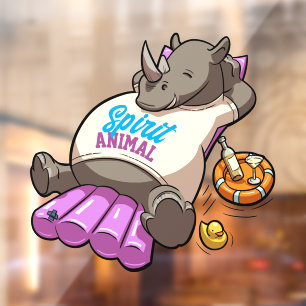 Funny Rhino Spirit Animal Pool Party Cartoon Rhino Fensteraufkleber