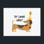 Funny Rieche ich Kuchen Geburtstagshund Postkarte<br><div class="desc">Ein brauner Daschund-Hund mit einem farbenfrohen Party-Hut mit dem Text "Rieche ich Kuchen?" ist ein lustiges und niedliche Geburtstag-Design. in spielerischer,  hundeinspiriert Schrift. Das Innere enthält den Text "Happy Birthday!". mit einem hellen Geburtstagskuchen. Ideal für Hundefreunde.</div>