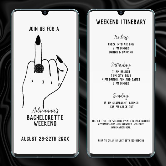 Funny Ring Finger Bachelorette Wochenende Ausflug Einladung