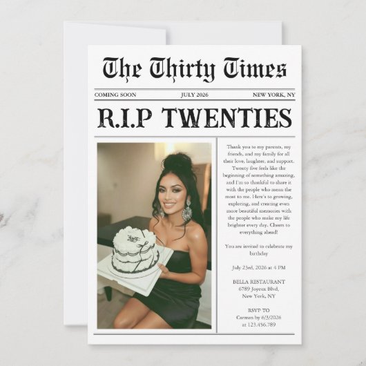 Funny RIP Twenties Newspaper 30th Birthday Einladung (Vorderseite)