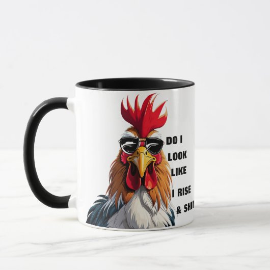 Funny Rise & Shine Grumpy Morning Rooster Humor Tasse (Links)