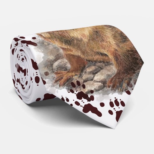 Funny River Otter & Footprints, Tracks Wasserfarbe Krawatte (Gerollt)