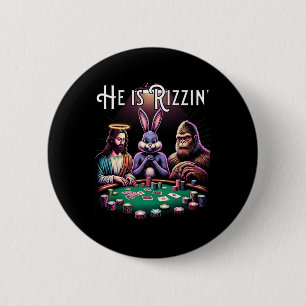 Funny Rizz Er Rizzin Jesus Ostern Bunny Bigfoot Button