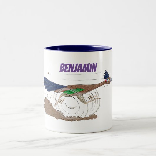 Funny Roadrunner animierte Cartoon-Illustration Zweifarbige Tasse (Mittel)