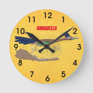 Funny roadrunner bird cartoon illustration runde wanduhr
