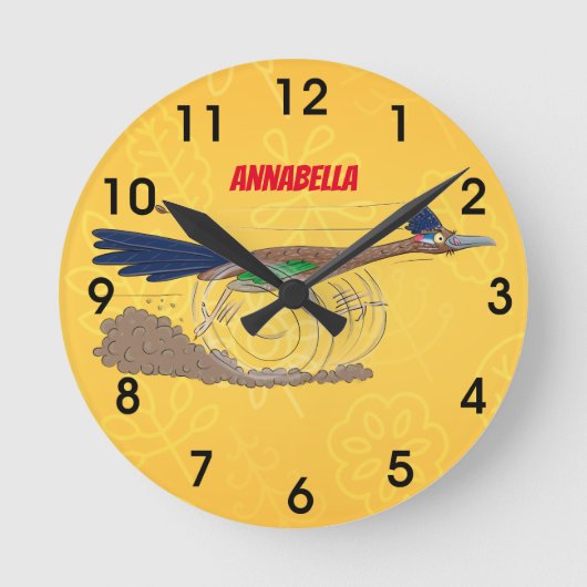 Funny roadrunner bird cartoon illustration runde wanduhr (Vorderseite)