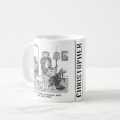 Funny Robot Cartoon. Ehefrau ist im Bett mit einem Kaffeetasse (Vorderseite Links)