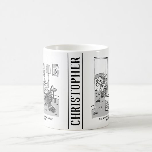 Funny Robot Cartoon. Ehefrau ist im Bett mit einem Kaffeetasse (Mittel)