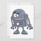 Funny Robot Character Niedlich Blue Retro Einladung (Vorderseite)