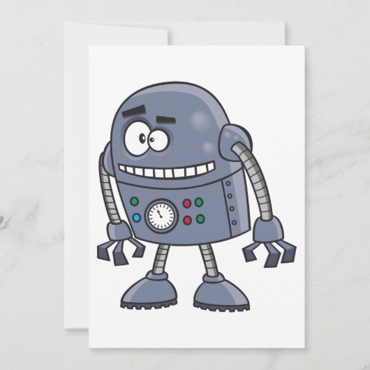 Funny Robot Character Niedlich Blue Retro Einladung (Vorderseite)