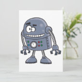 Funny Robot Character Niedlich Blue Retro Einladung (Stehend Vorderseite)