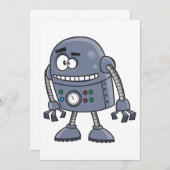 Funny Robot Character Niedlich Blue Retro Einladung (Vorne/Hinten)